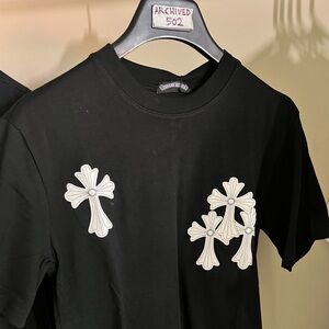 Chrome hearts BLACK LEATHER BLACK AND WHITE CROSS T SHIRT